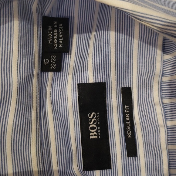 HUGO Boss Regular Fit Men's Shirt Blue Stripped Long Sleeve Size 15 (32/33 - Picture 3 of 12